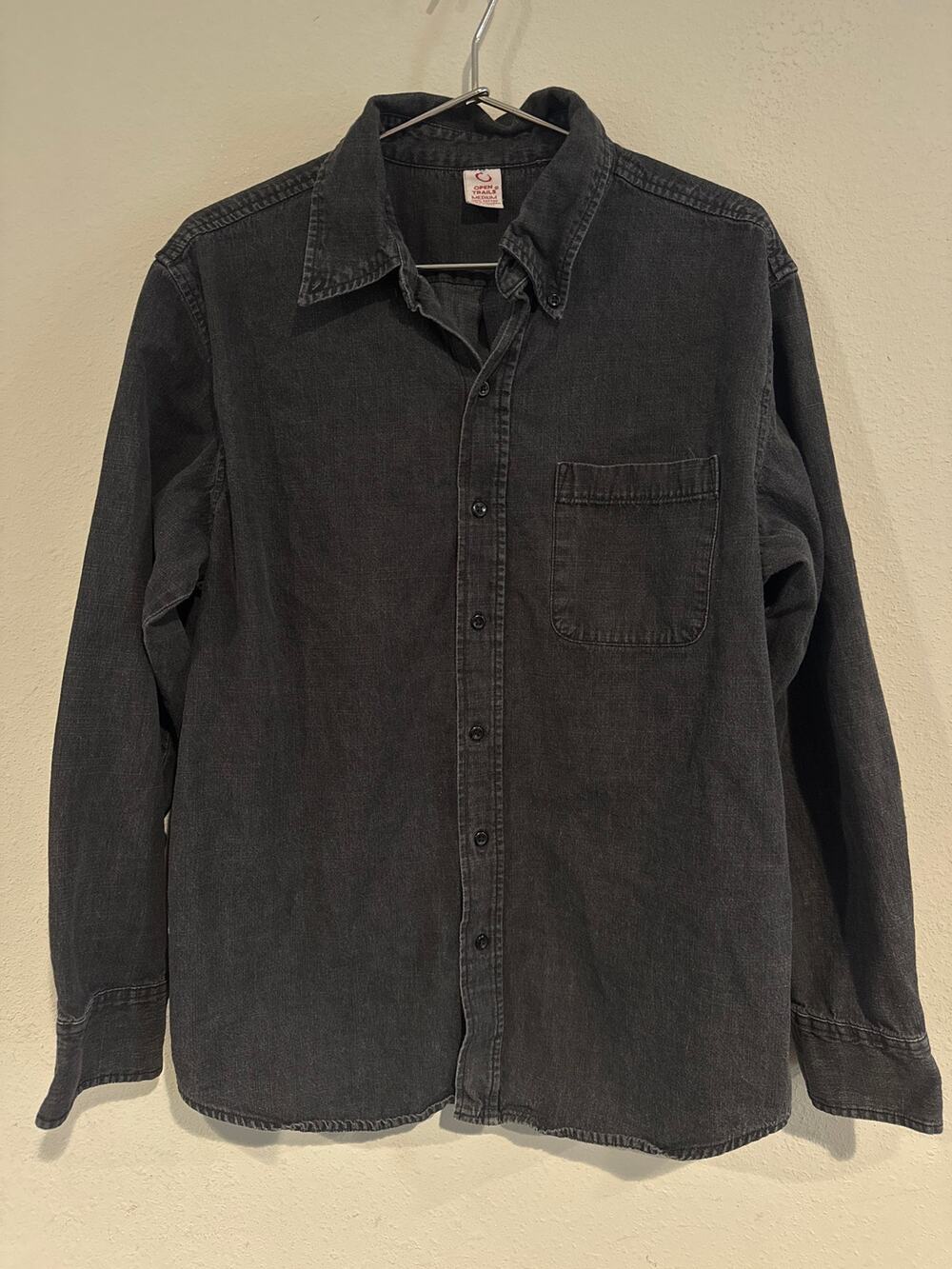 Open Trails Men’s Denim Button Up Long Sleeve Shirt Black Size Medium
